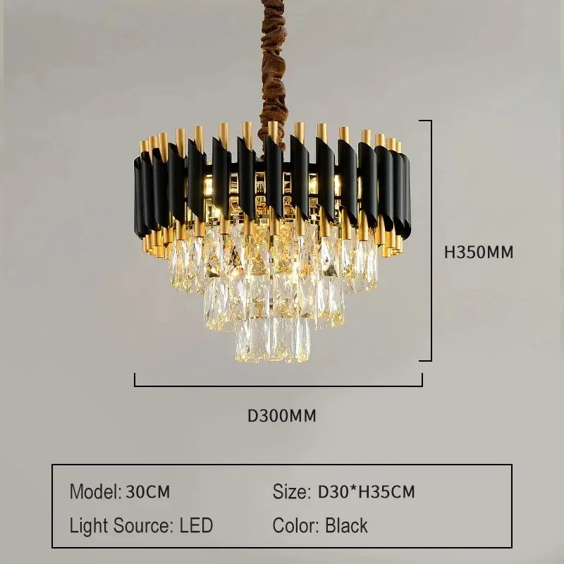 Luxury Black and Gold Tiered Crystal Chandelier for Living Room