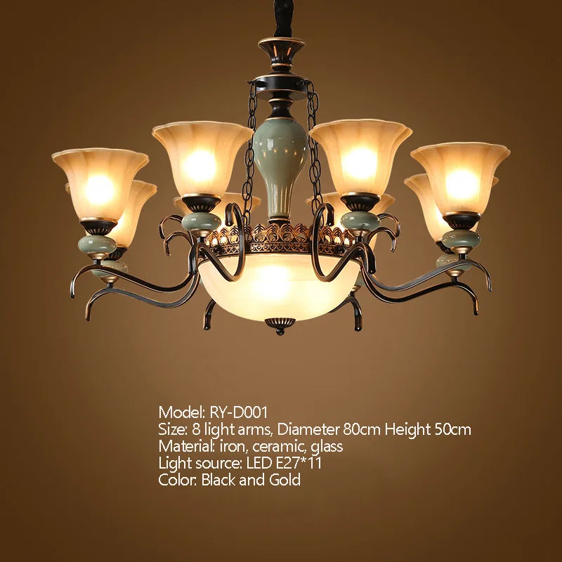 Vintage Iron Ceramic Chandelier Multi-Size