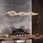 Modern Wave LED Linear Chandelier for Dining Table in Black Gold and White