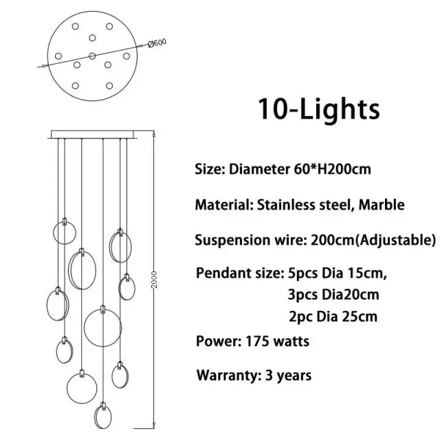 Luxury Alabaster Marble Disc Chandelier for Staircase and Lobby