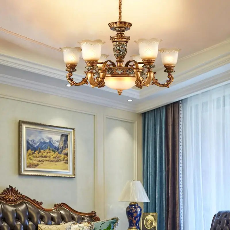 Lámpara colgante de estilo europeo Lámpara de sala de estar Lámpara colgante de hierro y resina para restaurante Retro Villa Dúplex Luminaria