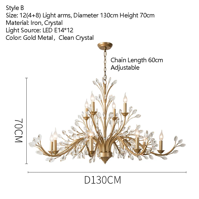 Vintage Iron Chandelier with Crystal Accents