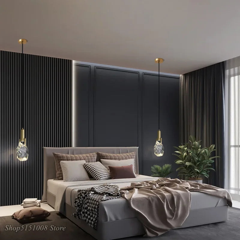 Crystal Glass Pendant Light for Bedroom & Dining