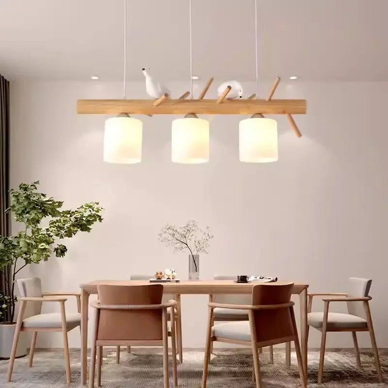 Nordic Wood Pendant Light with Glass Shades