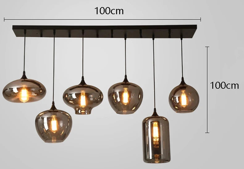 Nordic Smoke Glass Pendant Light for Dining Room
