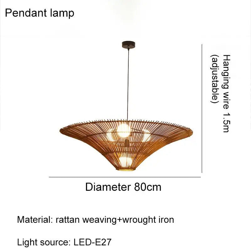 Bohemian Rattan Woven Pendant Light - Handmade