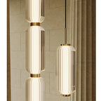 Modern Stacked Ribbed Glass Capsule Pendant Light in Black and Copper