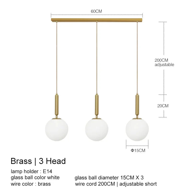 Nordic Glass Ball Pendant Light - Brass Hanging Lamp