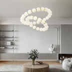 Modern Pearl Ball Ring Chandelier in Cream White for Living Room