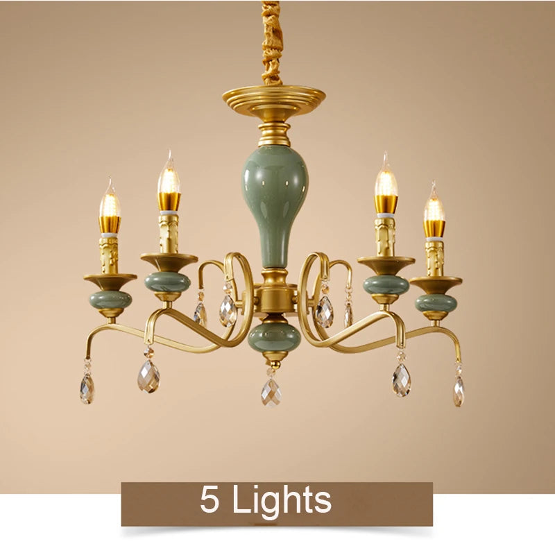 Lámpara de araña de cristal de cerámica de estilo mediterráneo para sala de estar, dormitorio, villa, dúplex - Elegante accesorio de iluminación