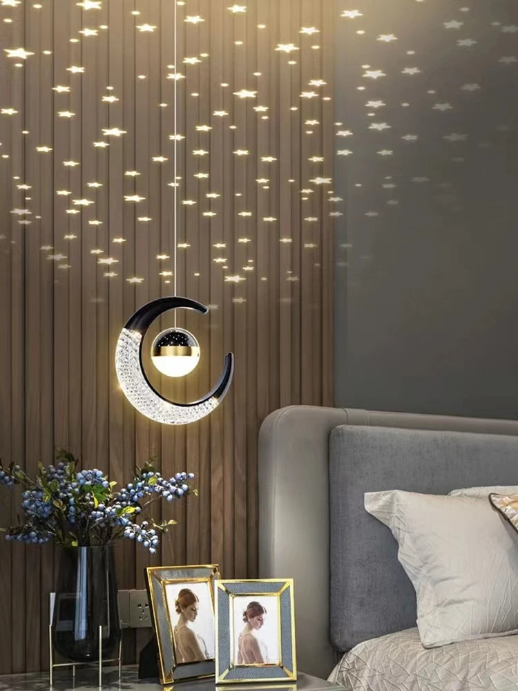 Lámpara colgante nórdica de hierro con luna y estrella para dormitorio