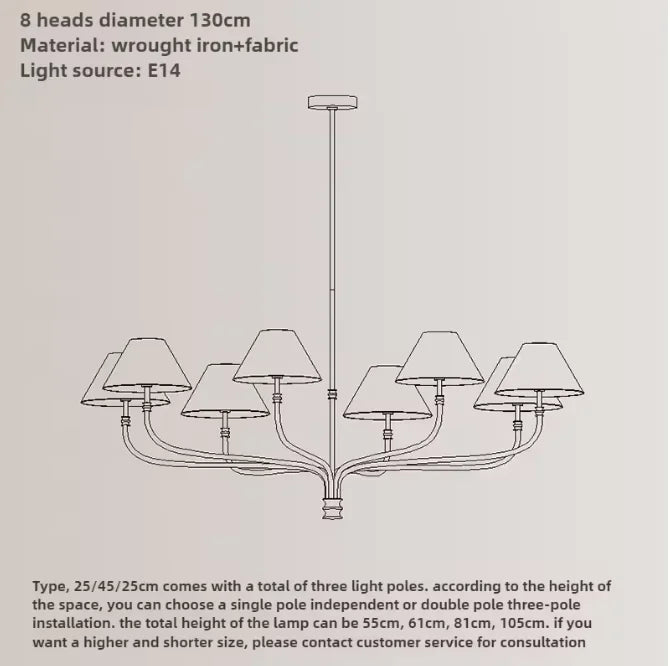 Nordic Iron Pendant Light with Fabric Shades