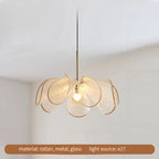 Japanese Linen Petal Pendant Light with Brass Stem for Bedroom