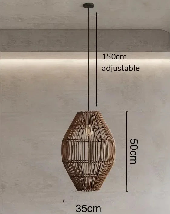 Lámparas colgantes LED de ratán retro para sala de estar, dormitorio, restaurante, lámpara colgante tipo loft, decoración del hogar, luminaria colgante
