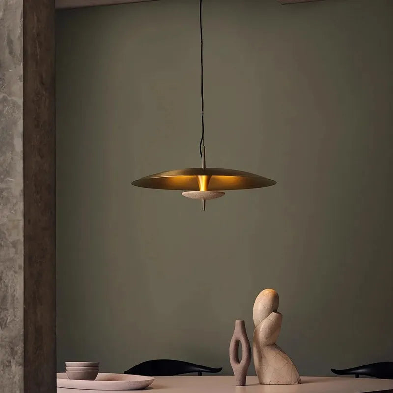 Minimalist Iron Pendant Light with Marble Detail