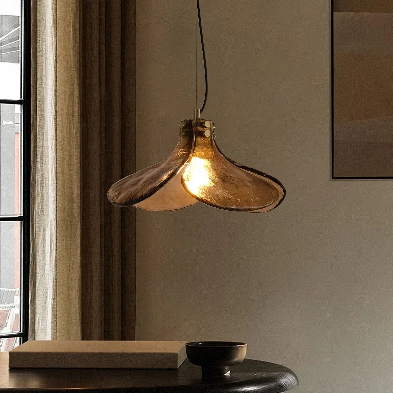 Retro Glass Flower Pendant Light Copper Finish
