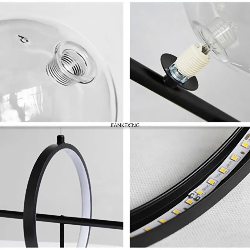 Modern Glass Bubble Linear Chandelier in Black for Dining Table