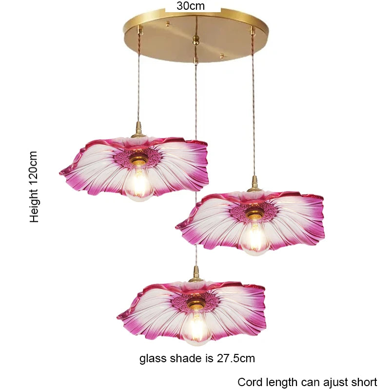 Vintage Flower Glass Pendant Light Collection with Brass Fitting for Bedroom