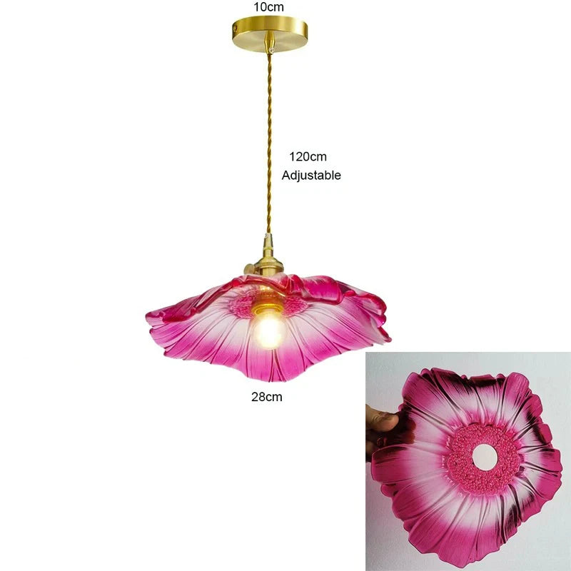 Vintage Flower Petal Glass Pendant Light with Brass Stem for Kitchen