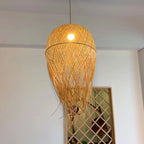 Lámpara colgante de ratán retro para cocina y comedor