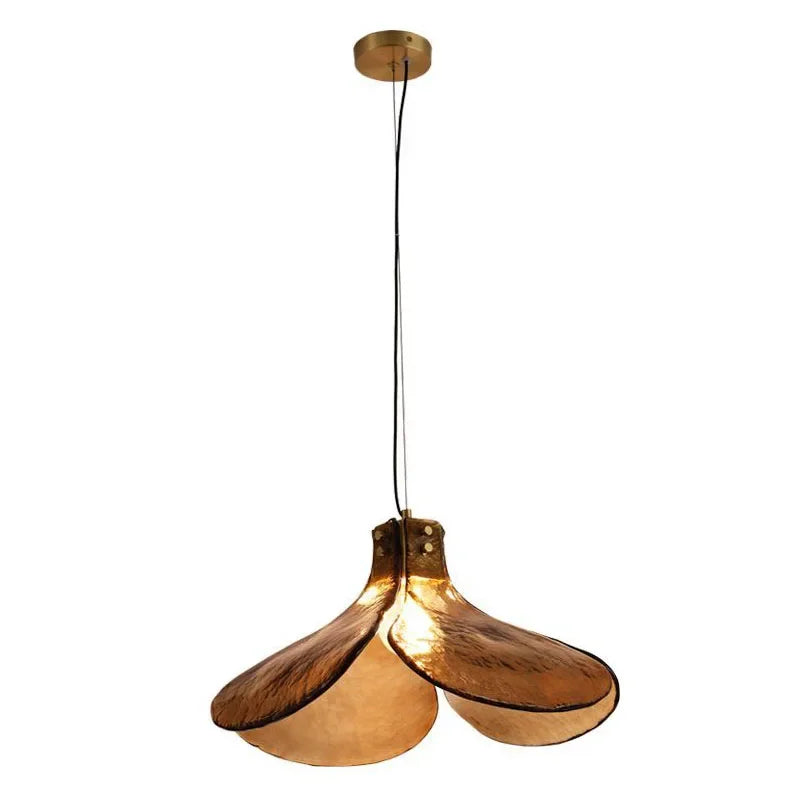 Lámpara colgante retro de cristal con diseño floral y acabado en cobre