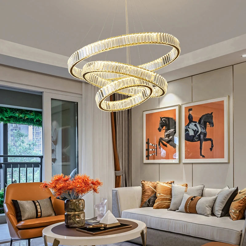 Luxury Crystal Ring Ceiling Pendant Chandelier Lights Dining Table Light Żyrandol Modern Chandeliers for Living Room Home Decor