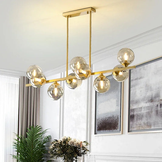 Glass Globe Mid Century Chandelier Linear Dining Light