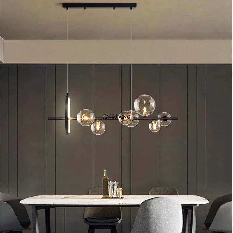 Modern Glass Bubble Linear Chandelier in Black for Dining Table