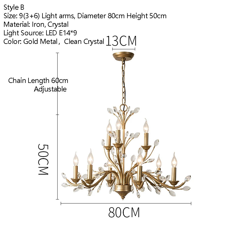 Vintage Iron Chandelier with Crystal Accents