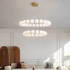 Modern Pearl Ball Ring Chandelier in Cream White for Living Room