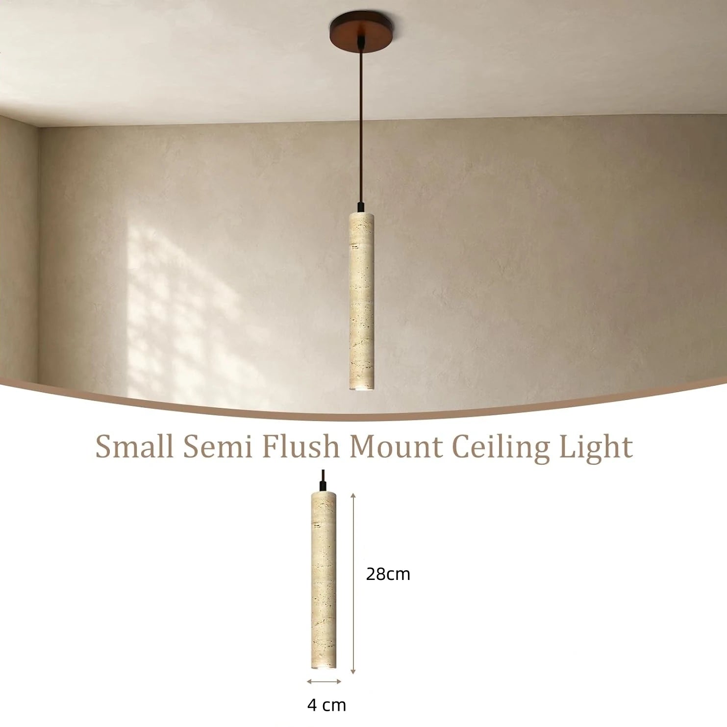 Slim Travertine Led Pendant Lamp Natural Stone Suspension Ceiling Hanging Light for Bedroom Bedside Dining Room Kitchen Island