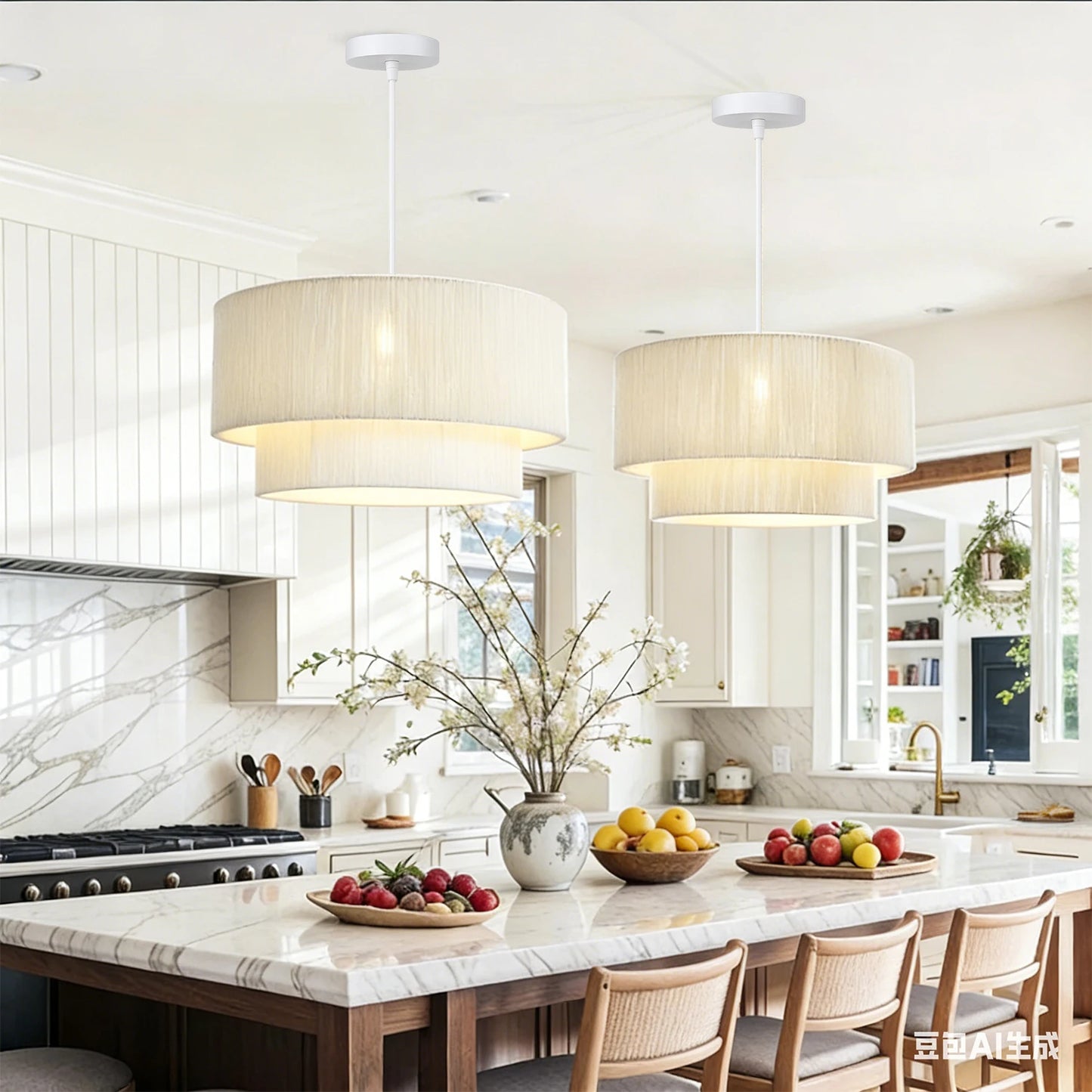 Minimalist Rattan Pendant Light with Hemp Rope Shade
