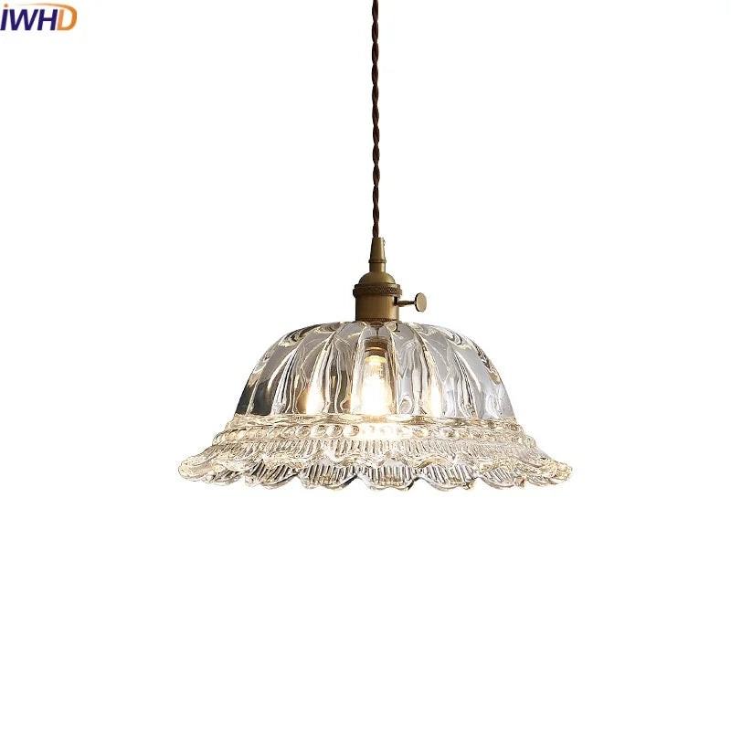 Lámparas colgantes LED con interruptor de perilla IWHD para cocina, pasillo, sala de estar, dormitorio, cristal transparente, lámpara colgante nórdica, araña