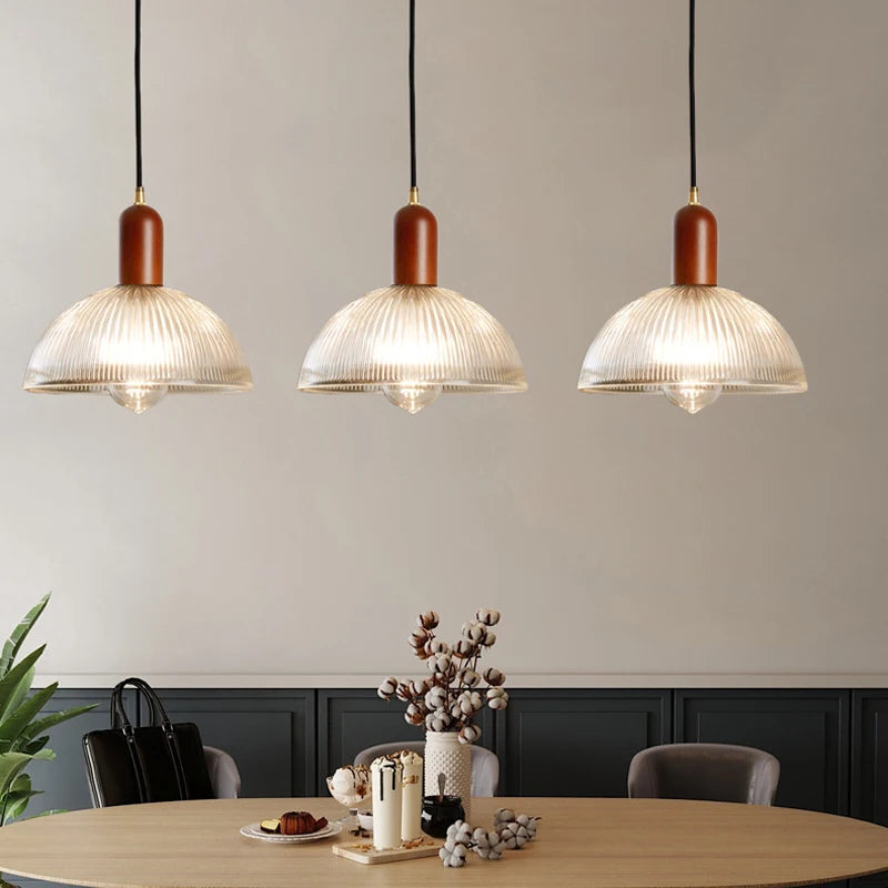 Vintage Glass Pendant Light with Iron Base