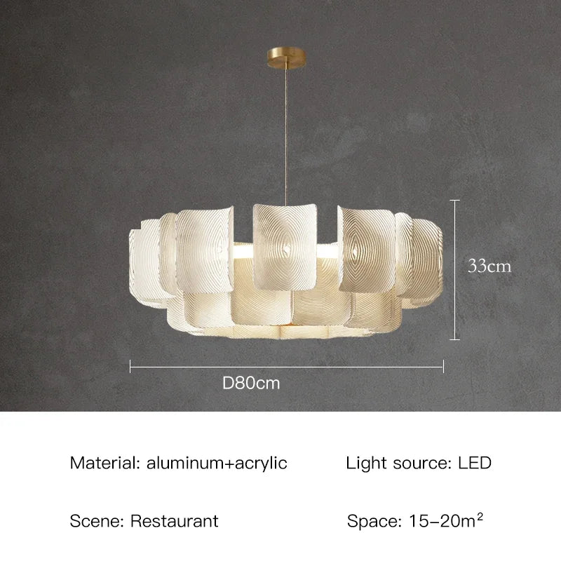 Wabi Sabi Textured Panel Ring Chandelier in Cream White for Living Room