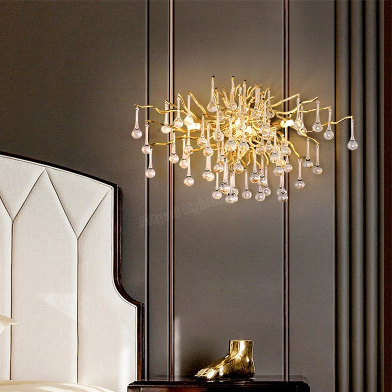 Luxury Gold Crystal Branch Chandelier for Staircase and Villa Lobby