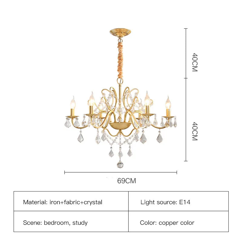 Lámparas de araña clásicas doradas, luces de techo de cristal de hierro forjado, lámpara colgante para sala de estar, dormitorio, comedor, iluminación de suspensión.