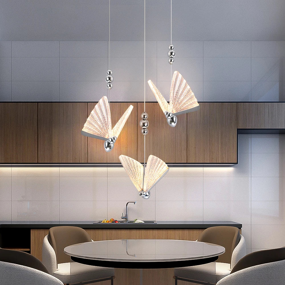 Lámpara colgante Nordic Butterfly con detalles cromados