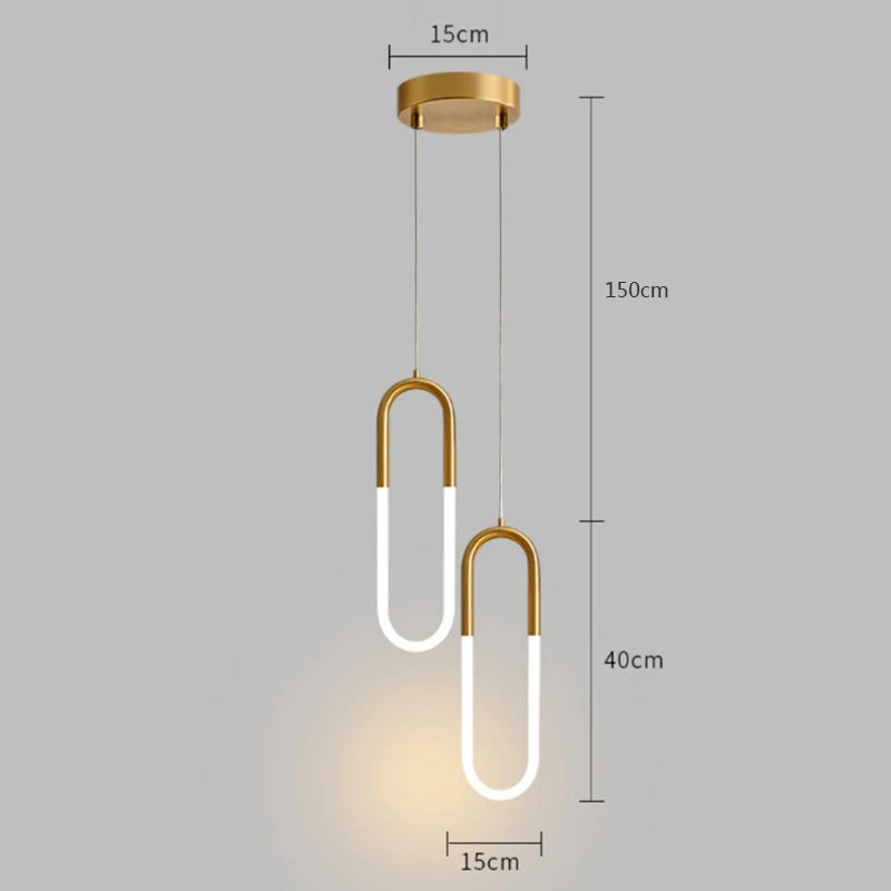 Nordic Iron Pendant Light U-Shaped LED for Bedroom