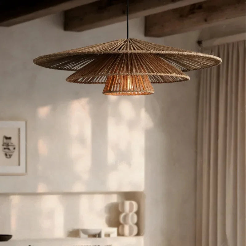 Araña de imitación de ratán para decoración de hotel, restaurante, casa rural, hecha a mano, estilo japonés Wabi Sabi, vintage.