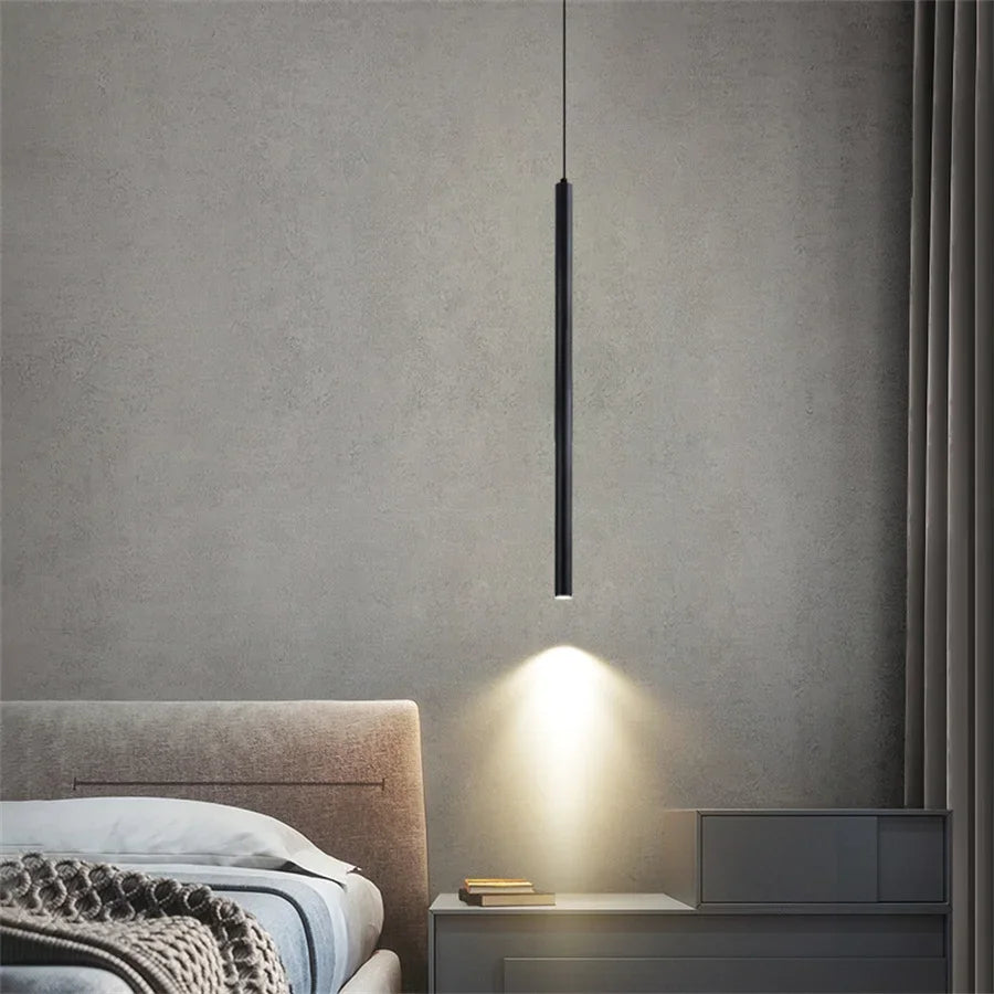 Lámpara colgante tubular de hierro minimalista para dormitorio