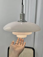 Danish Three Tier Glass Dish Pendant Light in White and Gold for Dining Room