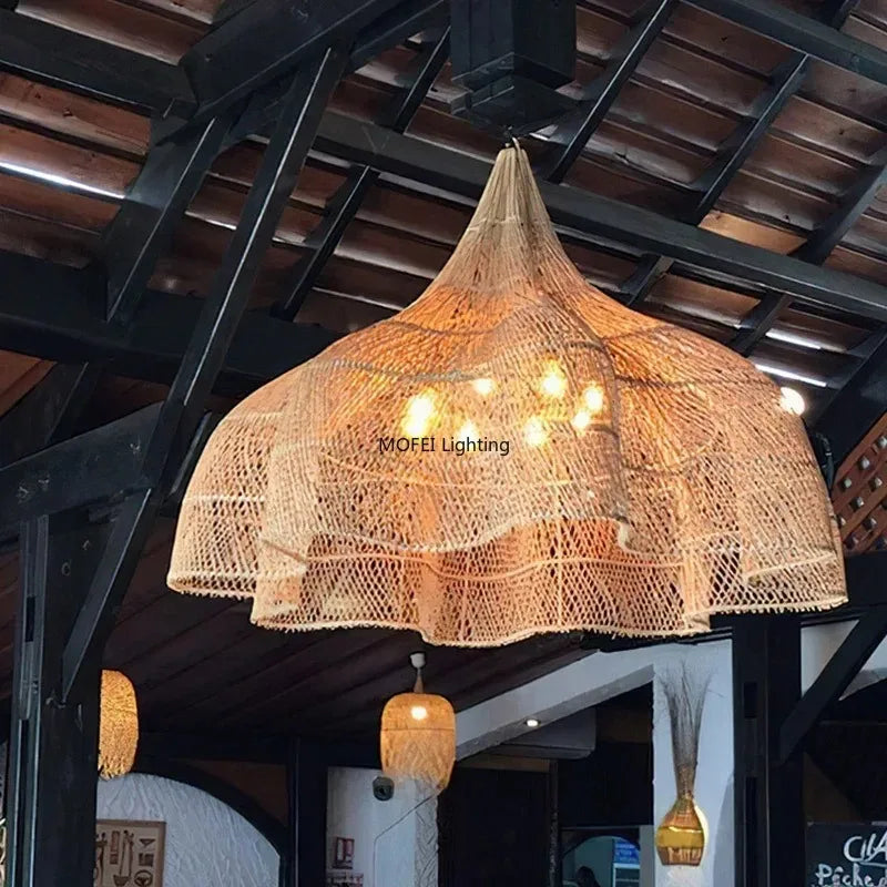 Lámpara Colgante de Ratán Retro - Diseño Wabi-Sabi