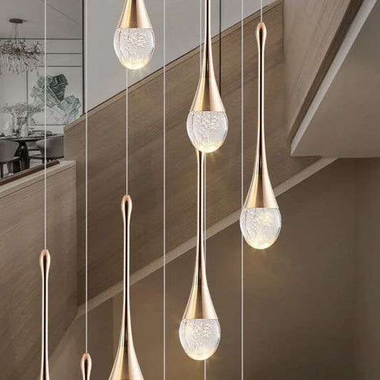 Modern Crystal LED Chandelier - Gold Hallway Hanging Light