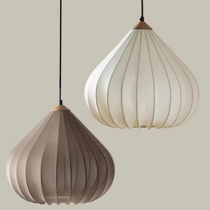 Minimalist Fabric Pendant Light with Wood Accent