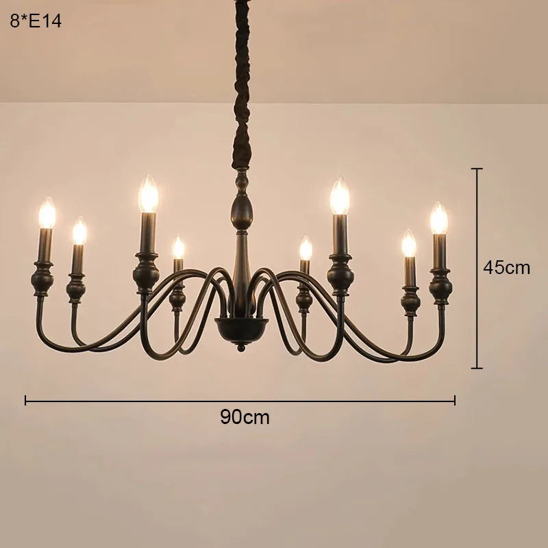 Black Iron Candle Chandelier Crystal Accents