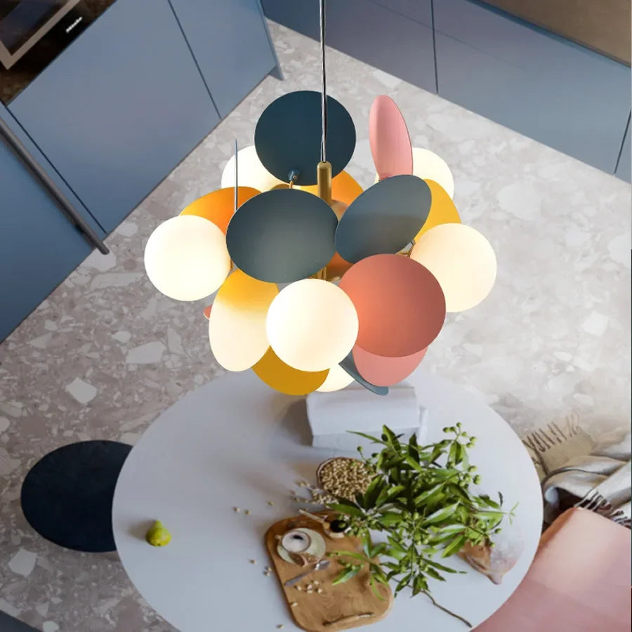 Colorful Branch Chandelier with Opal Glass Balls for Kids Room and Living Room