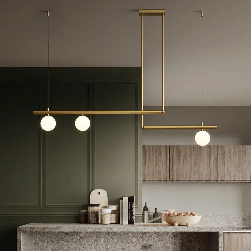 Nordic Minimalist Brass Pendant Light Linear Multi-Head