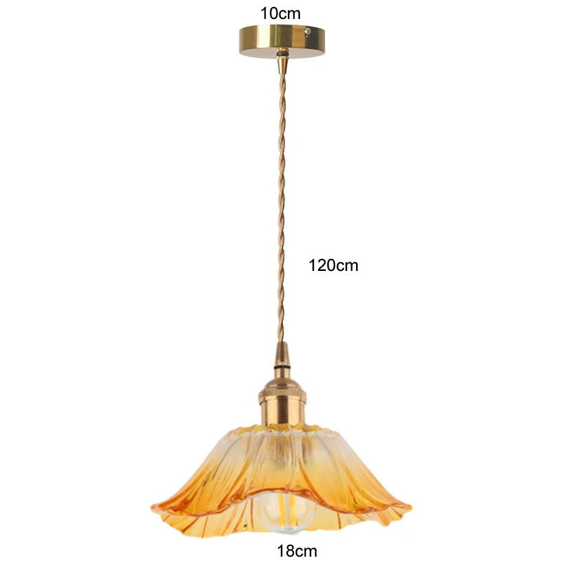 Vintage Flower Glass Pendant Light Collection with Brass Fitting for Bedroom