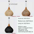 Wabi Sabi Rattan and Wood Pendant Light Hand Woven for Kitchen Island